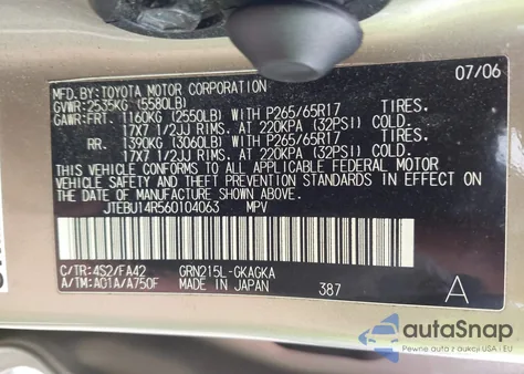 2006 Toyota 4Runner Sr5 V6 from USA, damaged, VIN JTEBU14R560104063
